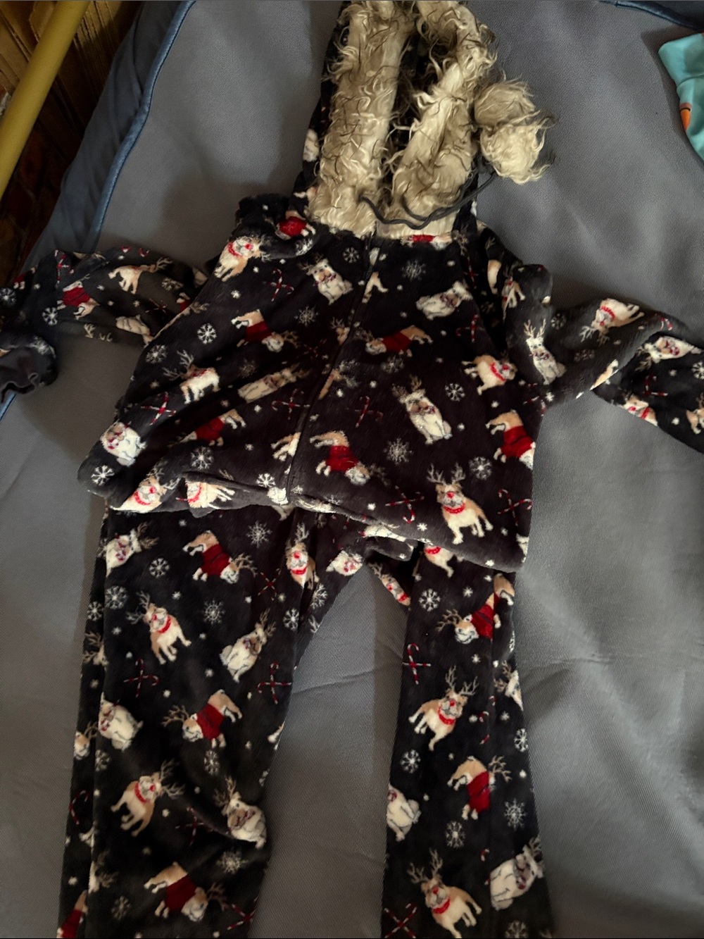 Kids Black Holiday Puppy Fleece Pajama Set